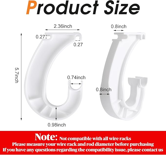 moonoom 10Pcs Hanging Closet Rod Support,3/4 Closet Shelf Rod Holder,Sturdy J-Shaped Closet Brackets for Hanging Clothes,Cabinets Storage and Curtain