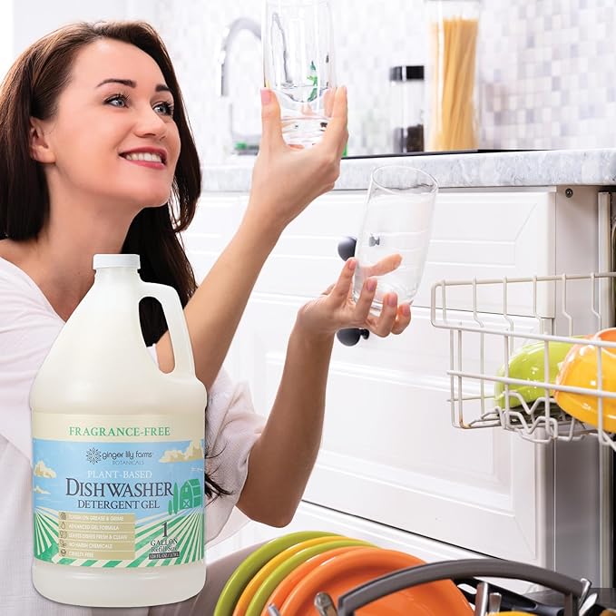 Ginger Lily Farms Botanicals Plant-Based Dishwasher Detergent Gel, 100% Vegan & Cruelty-Free, Fragrance-Free, 1 Gallon (128 Fl Oz) Refill
