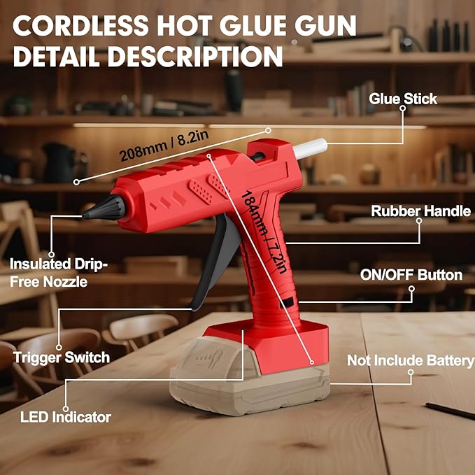 Cordless Hot Glue Gun Kit with Battery and Charger, 3.5Ah Rechargeable M18 Battery, 30pcs 0.43'' Glue Sticks, Fast Preheating, Wireless Full Size Glue Gun for Crafts & DIY