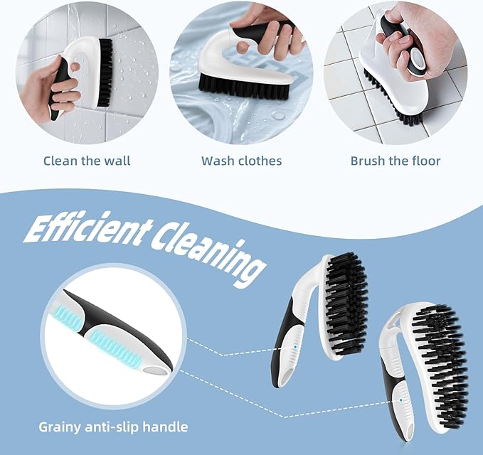 Scrub Brush Set, Heavy Duty Scrub Brushes Crevice Cleaning Brush with Stiff Bristles, 3 Different Brushes Included for Household Use, Grout, Tile, Bathroom, Kitchen, Bathtub, Floor