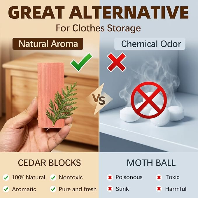 20 PCS Natural Red Cedar Blocks for Clothes Storage, Drawer Freshener,Cedar Blocks for Closet,Storage Bags,Cabinets