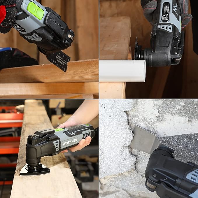WORKPRO Oscillating Multi-Tool Kit for Christmas, 3.0 Amp Corded Quick-Lock Replaceable Oscillating Saw with 7 Variable Speed, 3° Oscillation Angle, 17pcs Saw Accessories, and Carrying Bag