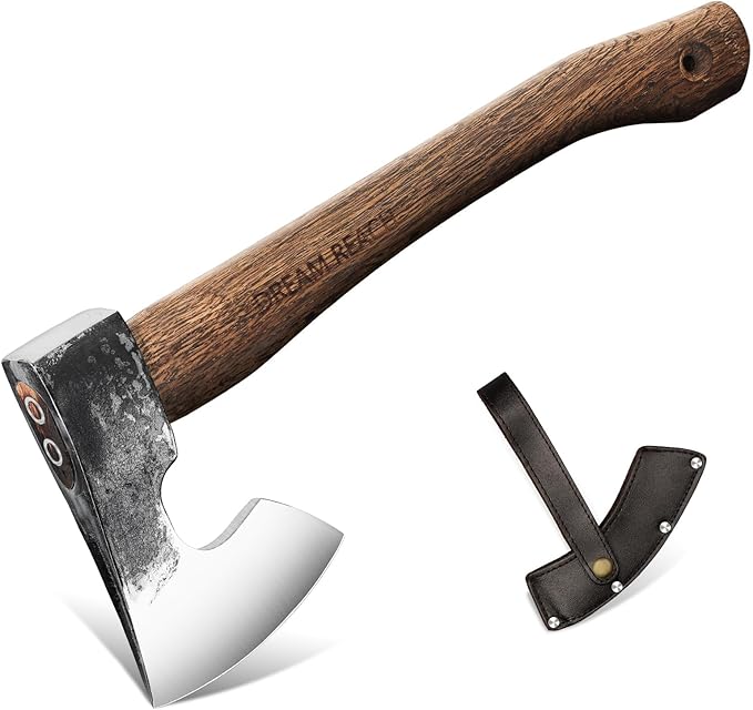 Dream Reach Hatchet Axe 14.5" Camping Hatchet with Sheath Bushcraft Axe with Carbonized Handle, Hand Forged Carving Axes, Splitting Hatchets for Chopping Wood, Gardening, for Men