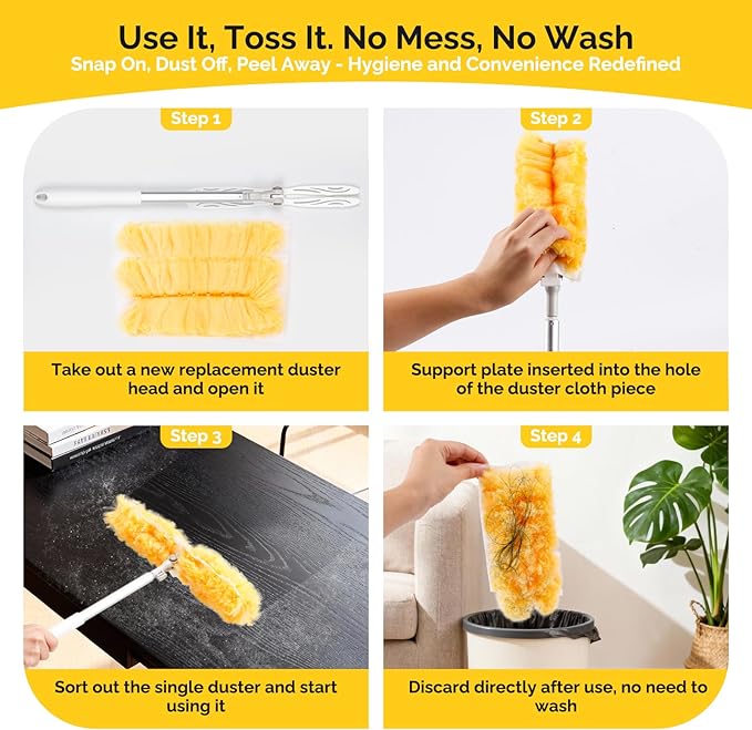 AIDELY 6 FT Extendable Duster Handle with 20 Pcs Refills, Heavy Duty Starter Kit Compatible with Swiffer, Disposable Microfiber Dusting Pads for Ceiling, Fan, Window & Hard to Reach Areas Cleaning