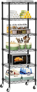Golpart Small 6 Tier Shelves Storage Wire Shelving Unit Metal Shelf Adjustable Organizers Storage Shelving with Wheels for Bathroom Laundry Room Kitchen Pantry12”D x 18”W x 61.6”H Black