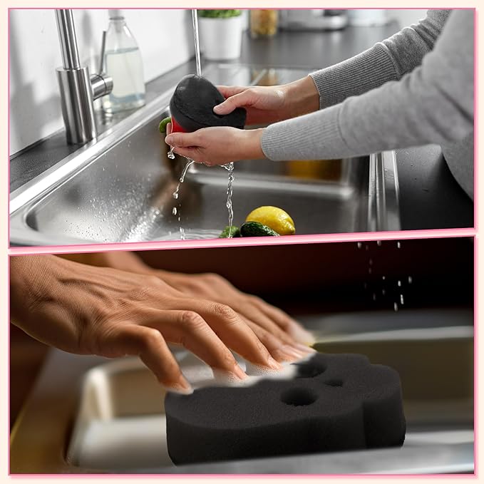 Tioncy 12 Pack Skull Sponges Bulk Gothic Dual Sided Scrubber Black Skull Sponges Reuseble Non Scratch Dishwashing Kitchen Cleaning Accessories for Cookware Pot Boiler Pan Household