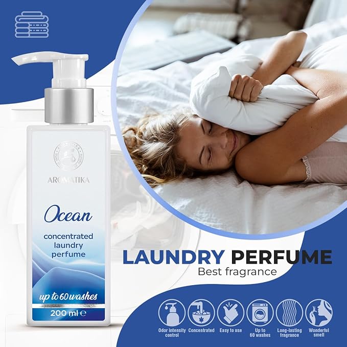Concentrated Laundry Perfume Ocean 200ml - Laundry Scent Booster - Liquid Perfume Laundry - Linen Freshener - Cotton Perfume - Washing Fragrance - Fresh and Long Lasting Scent