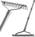 Garden Rake, 63" Adjustable Long Handle Lawn Leveling Bow Rake with 17 Tines, Garden Tool with Heavy Duty Metal for Looseing Soil, Weede Control