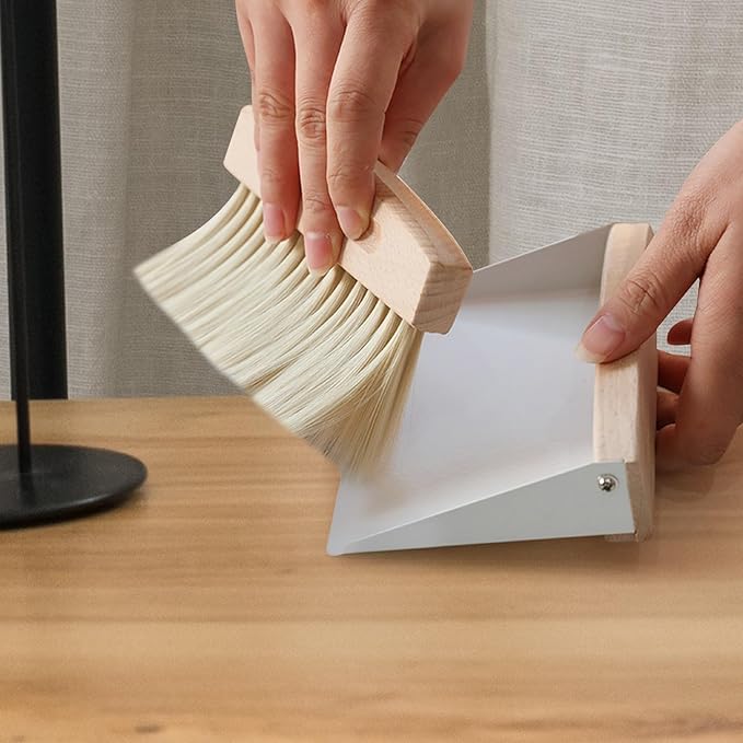 Mini Broom and Dustpan Set White Nylon Portable Desktop Cleaning Brush Multi-Function Pet Cleaning Accessory for Home and Office Use