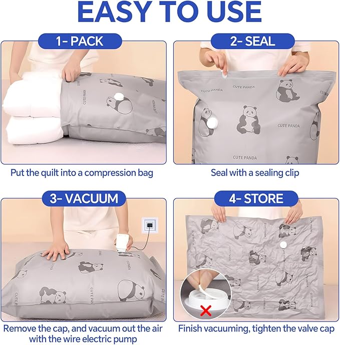 8 Pack Jumbo Vacuum Storage Bags with Pump, Smart App Tracking, 8 Stickers & 1 Marker – Tear-Proof Oxford Fabric, Leak-Proof, Reusable Vacuum Seal Bags for Clothing, Blankets, Bedding, Comforters