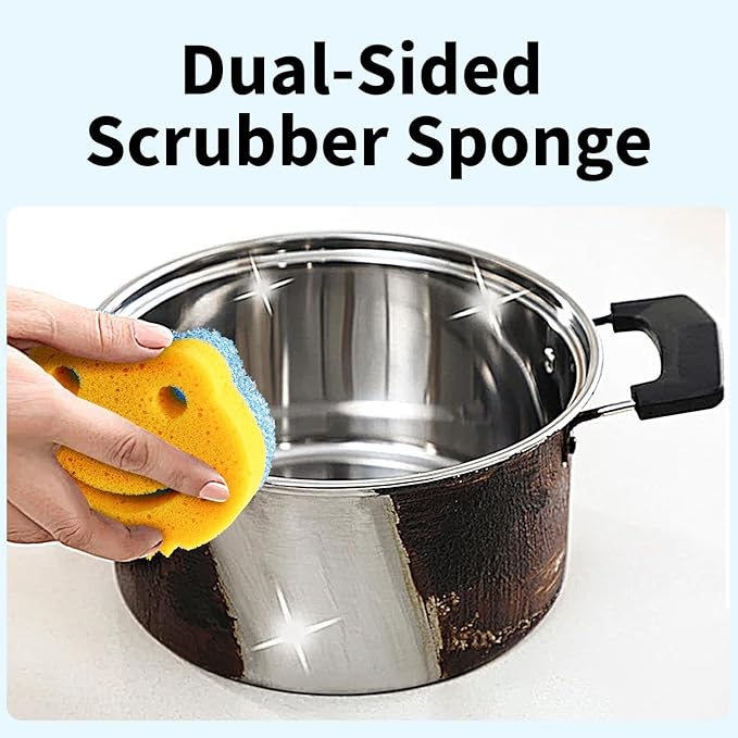 SmilePowo 9 Pack Scrub Sponge, Dual-Sided Temperature Controlled Kitchen Sponge for Dishes,Cute Frog Scrub Sponges Household Cleaning Pads Bathroom Wall Cleaner Multi-Functional Cleaning Sponges