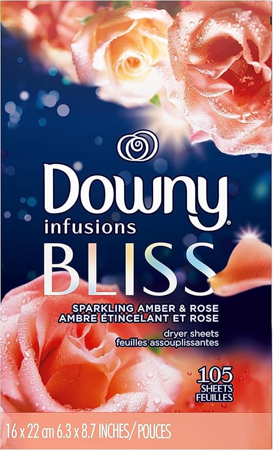 Downy Infusions Fabric Softener Dryer Sheets, Bliss, Sparkling Amber & Rose, 105 Sheets (Pack of 1)