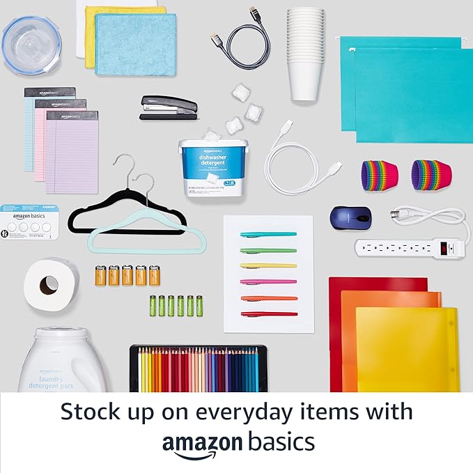 Amazon Basics Space-Saving Slim Velvet Non-Slip Clothes Hangers for Closet Organization, Sturdy with Shoulder Notches, Black, 50-Pack