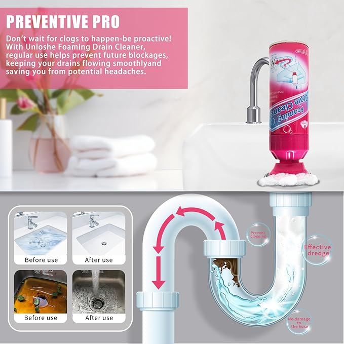 Drain Cleaner, Foaming Drain Cleaner and Deodorizer, Drains Clog Remover for Bathroom Sinks, Washbasin, Tubs (2 PCS)