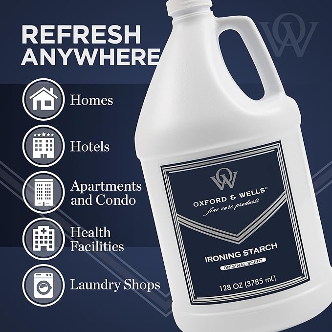 Oxford & Wells Premium Wrinkle Releaser Spray Starch - Ironing Spray, Original Scent, Non-Aerosol Fabric Care - Non-Flaking, Non-Streaking, Gentle on Fabrics - Wrinkle Spray for Clothes - 128 Ounce