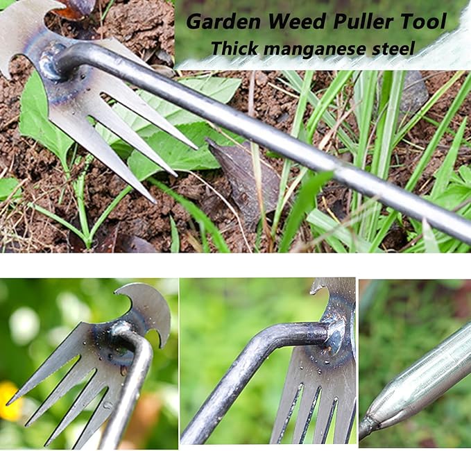 Weed Puller Tool Garden Uprooting Weeding Tool,2025 New Portable Garden Weeding Tool,15.7in Weeder Tool, 4 Teeth Weeding Artifact Uprooting Weeding Tool (Silver)