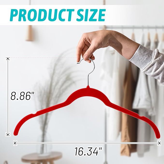 SIshynio 30 Pack Velvet Hangers – Non-Slip Slim Clothes Hangers with 360° Swivel Hook, Heavy Duty Flocked Shirt Hangers for Dresses, Suits, Blouses, Coats(Red)