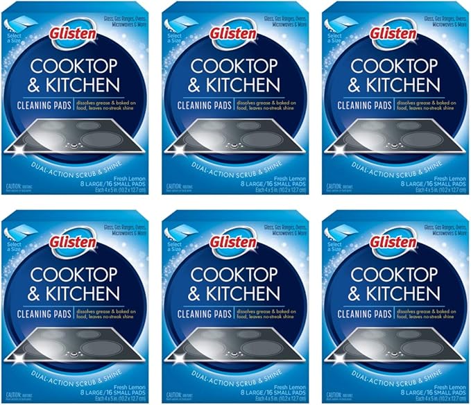 Glisten GC0608T Cooktop & Kitchen Cleaning, 8 Large/16 Small Pads Per Box, 6 Pack