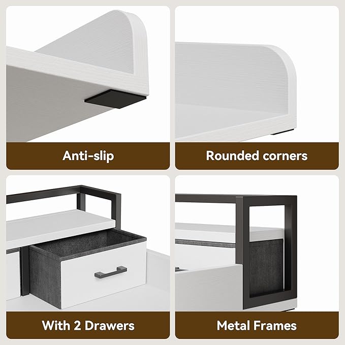 2-Tier Washer Dryer Countertop, Washing Machine Countertwith Shelf and 2 Drawers, Washer and Dryer Topper with High Guardrails, Smooth Edges, for Laundry Hamper Counter Storage Organization