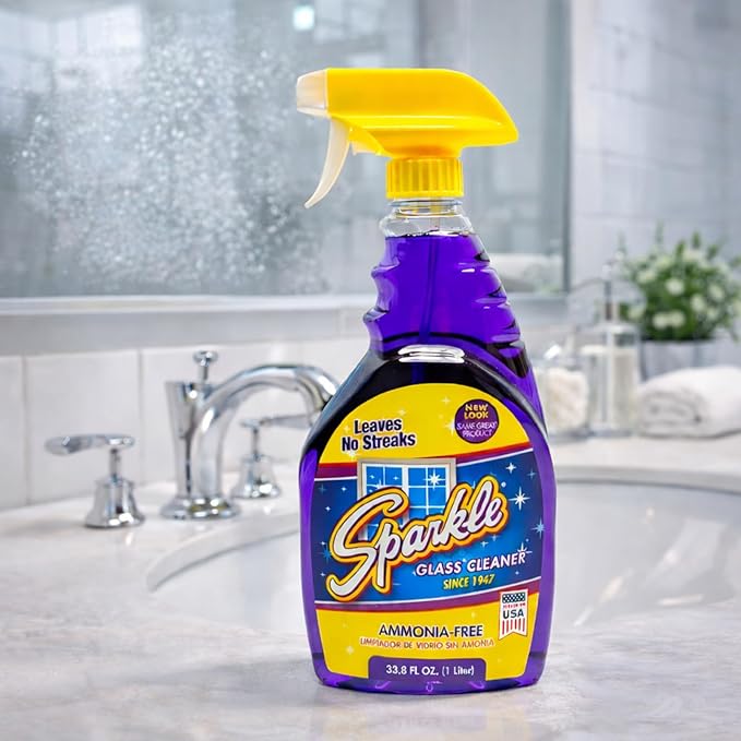Sparkle Glass Cleaner 1 Spray Bottle 33.8 And 1 Refill 33.8, Ammonia-Free Original Formula Heavy Duty Glass Cleaner, Leaves No Streaks (67.6 Fl Oz,Pack of 6)