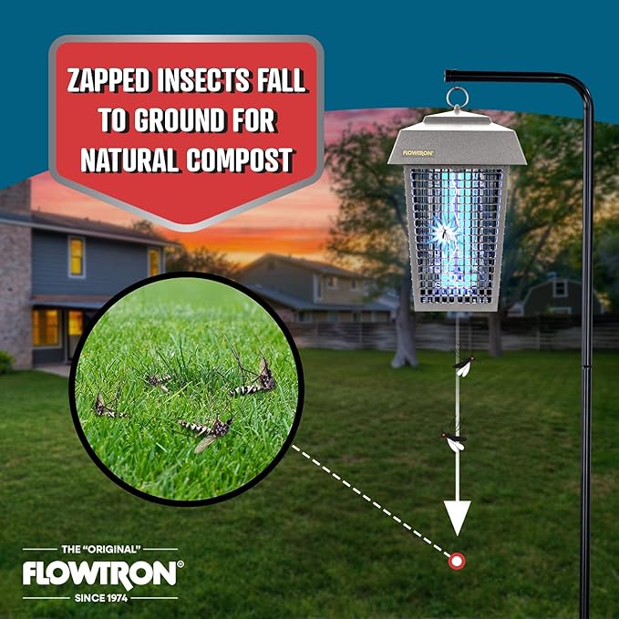 Flowtron Bug Zapper, 1 Acre of Outdoor Coverage with Powerful 40W Bulb & 5600V Instant Killing Grid, Electric Insect, Fly & Mosquito Zapper, Made in The USA - Grey Color