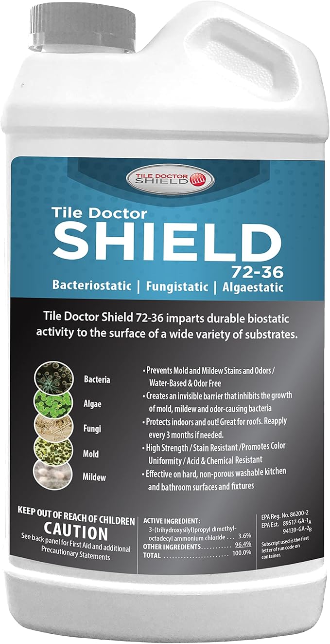 Shield Mold, Mildew, and Algae Stain and Odor Remover, Indoor and Outdoor Cleaner for Bathroom, Shower, Kitchen, Roof, Stone, Wood, Carpet, and More by Tile Doctor - 32 FL OZ