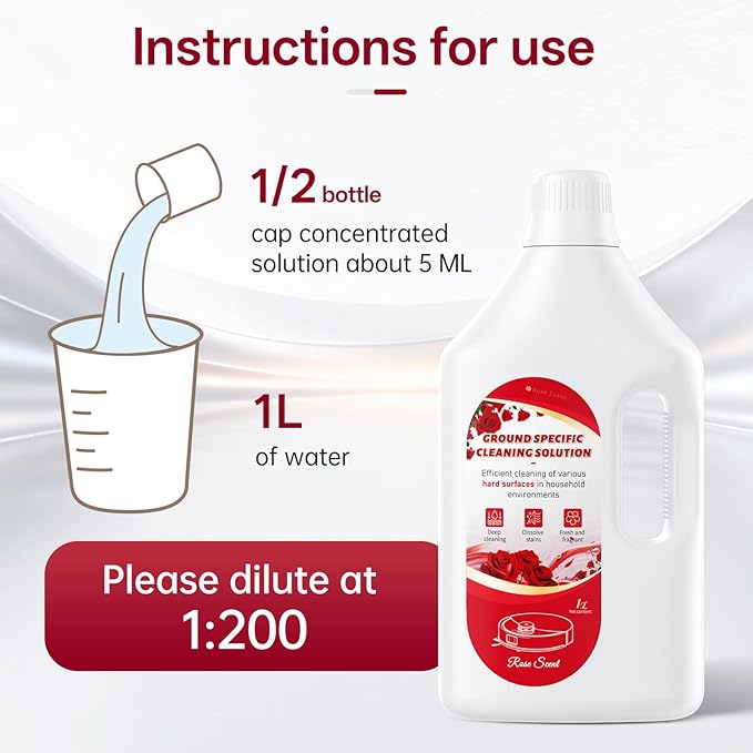 1L Floor Cleaning Solution Compatible with Roborock/Eufy/iRobot/Ecovacs/Dreame/Shark, Fragrance Deodorization, Deep Cleans for Multiple Hard Floors (1 Liter, 【Rose】)