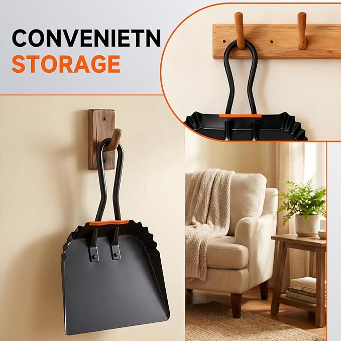 2 Pack Metal Dust Pan, 12 Inch Heavy Duty Dustpans, with Handle Black Large Dustpan for Indoor, Outdoor, Home Garage,Fireplace, Industrial and Commercial Use