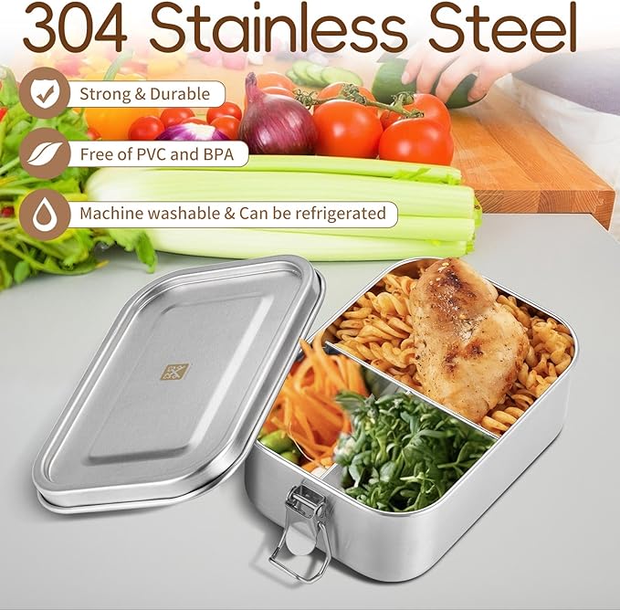 GOLDEN KEY 27oz Stainless Steel Lunch Box for Kids,BPA Free Bento Box for Kids with Leakproof Condiment Container,3 Compartment Bento box for School and Eating Out,Freezer & Dishwasher Safe(Brown)
