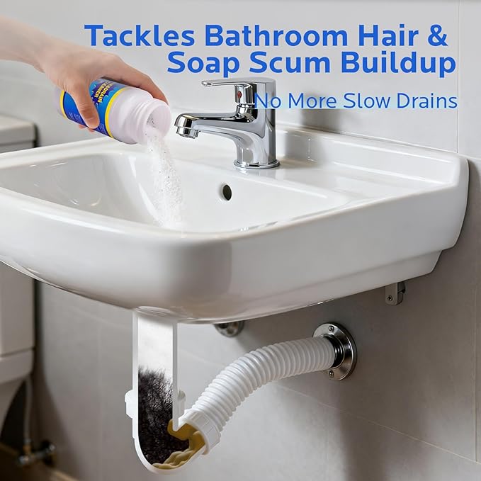 Sink Drain Cleaner Powder: Drain Clog Remover for Kitchen Bathroom Tubs and Showers - Improve Water Flow and Support Home Plumbing (400g)