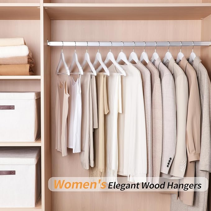 Amazon Basics Wood Suit Clothes Hangers for Closet Organizer, White, 30-Pack