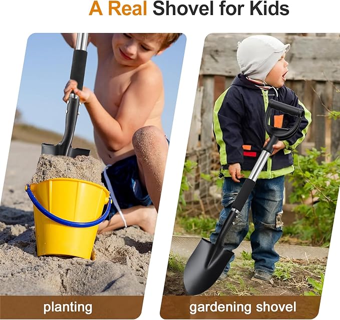 Shovel for Digging, 31" Compact Garden Shovel with D-Grip, Small Metal Spade Shovel for Gardening Camping, Kids Sand Beach Mini Spade, Portable
