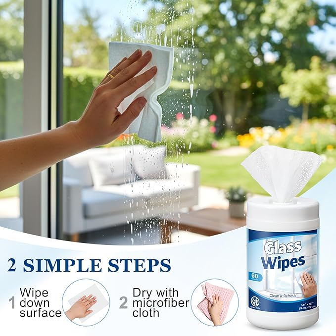 Nuanchu 3 Pack Glass Cleaning Wipes 180 Count Pre-moistened Glass and Original Ammonia-free Formula Surface Wipes for Mirrors, Windows, Kitchen, Home