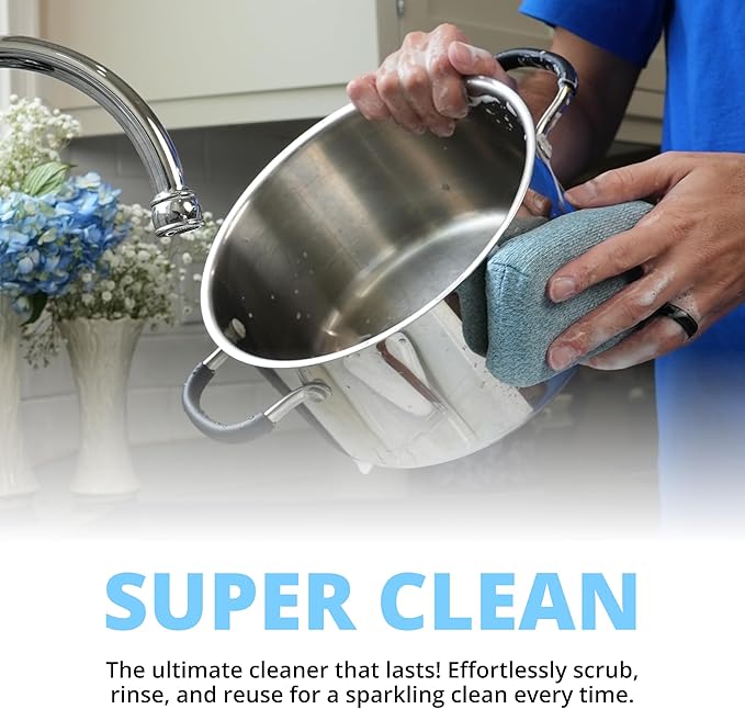 Grill Rescue Heavy Duty Kitchen Sponge - Lasts 20x Longer, Scratch-Free, Safe for Non-Stick Cookware - Cut Resistant, Versatile Household, Bathroom & Outdoor Cleaning Supplies (5, Blue)