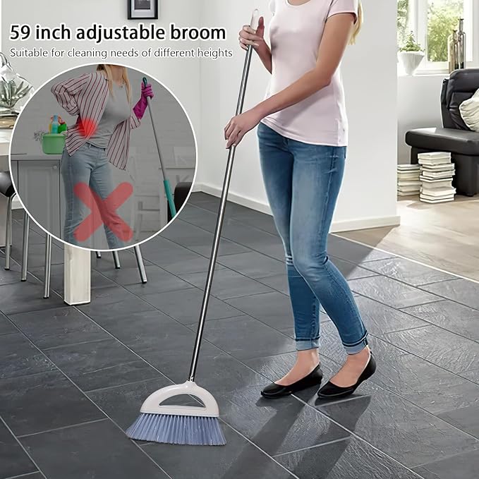 Angle Broom for Hardwood Floors - Soft Bristled Indoor & Kitchen Broom (Light Pink)