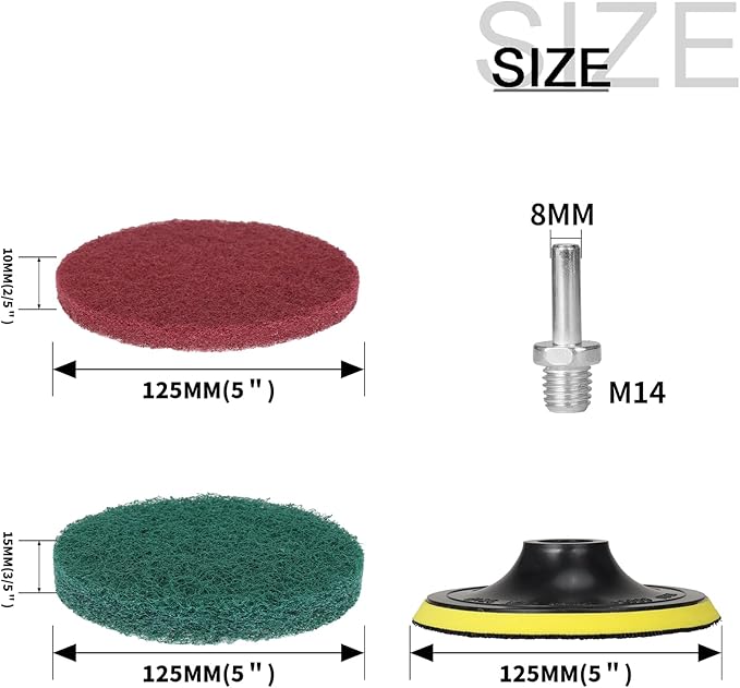 5 Inch Drill Brush Power Scouring Pads - Heavy Duty Tub and Tile Cleaner - Household Cleaning Kit Includes Drill Attachment, 5 Red, 5 Stiff Green Scrubber Pads