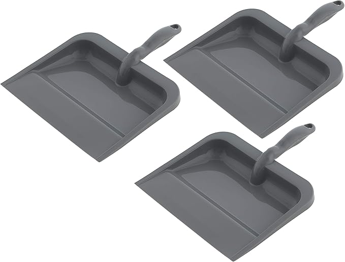 Superio Clip-On Dustpan with Rubber Lip - 10-inch Wide Durable Plastic Dust Pan with Comfort Grip Handle, (Plastic Dustpan, Grey-Multipack)