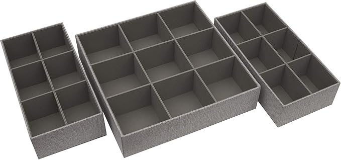 Household Essentials 3 Piece Drawer Organizers Starter Set, Customizable Inserts, Large Tray and 2 Small Trays, Silver
