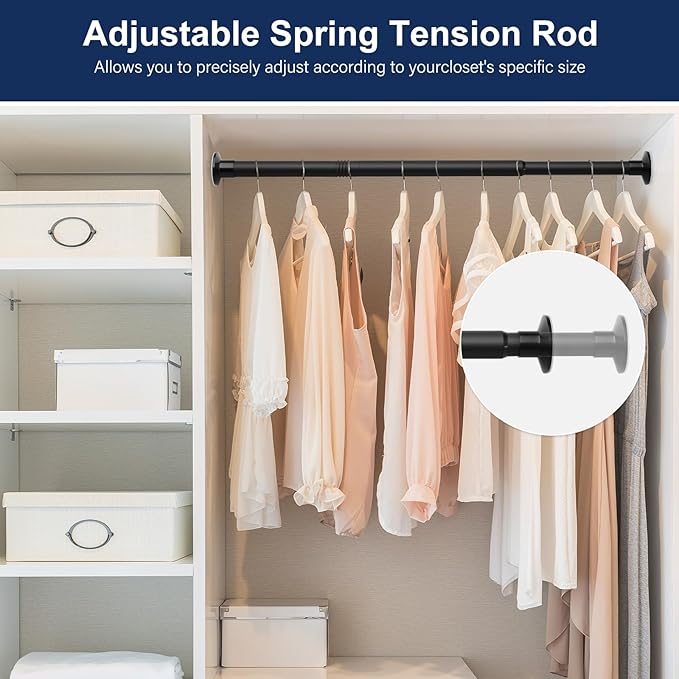 No Drilling Closet Rod, 27.5-94 Inches Hanging Closet Rod for Clothes, Closet Bar & Pole Heavy-duty, Closet Rods for Hanging Clothes For Closet Wardrobes Bathroom Laundry RV Curtains,Black