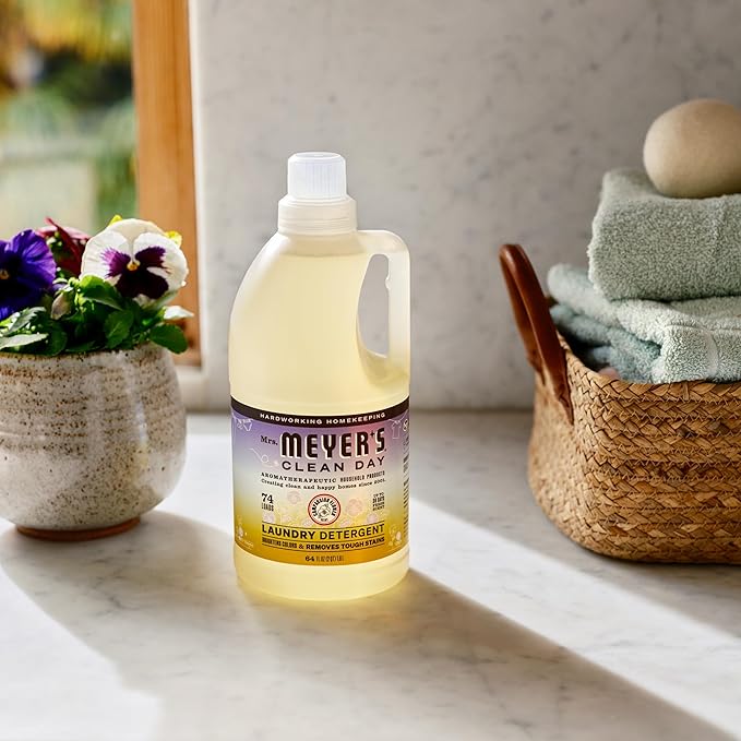 MRS. MEYER'S CLEAN DAY Liquid Laundry Detergent, Infused with Essential Oils, Compassion Flower, 64 oz - Pack of 2 (128 Loads)