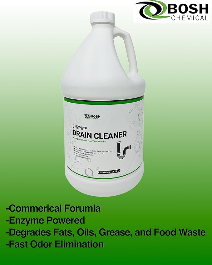 Bosh Chemical Enzyme Drain Cleaner | Attacks Grease, Fats, and Paper Buildup in Drains, Septic Tanks, Grease Traps, Pipes | Odor Control (1 Gallon)