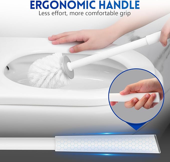 Toilet Bowl Brush and Holder Set, Compact Toilet Scrubber Brush for RV and Bathroom Cleaning, Durable Classic 360°PP Bristle, Drip-Proof, Wall Mountable.（White）