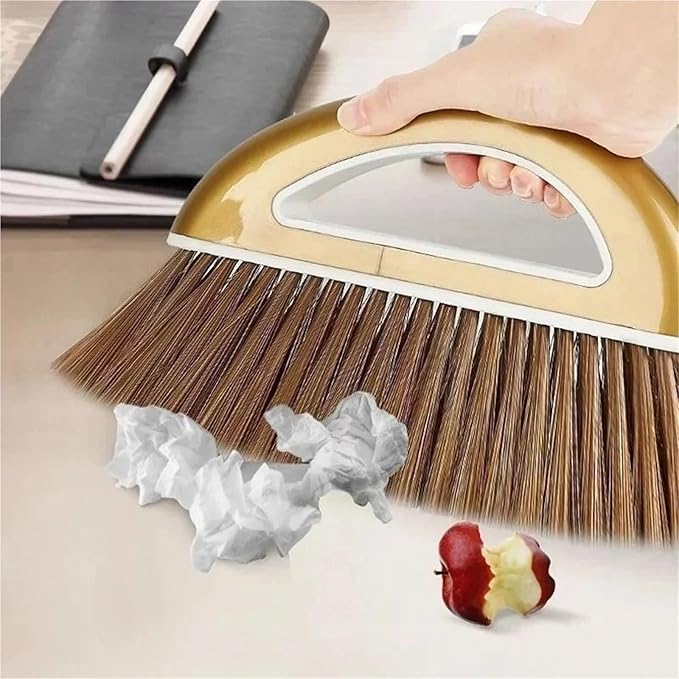 Gold Broom Dustpan Set Folding Dustpan Long Handle Rubber Wiper Space-Saving Floor Cleaner Kit Household Cleaning Accessory for Cleaning(Gold-2pcs)