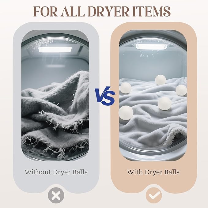 Wool Dryer Balls, New Zealand Dryer Balls Laundry Reusable Reduce Static Cling, Dryer Ball to Reduce Wrinkles & Shorten Drying Time, Drying Balls Fabric Softener Ball for Laundry（Pack of 6)