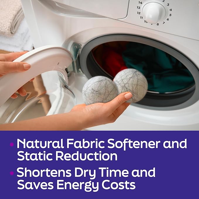 SilverWorks! Wool Dryer Balls Laundry Reusable - Odor Eliminating Dryer Laundry Balls with Silver Technology - Natural Fabric Softener and Static Reducer, Reduce Drying Time and Energy Costs - 6 Pack