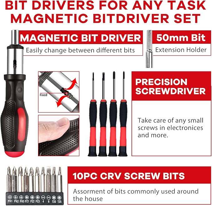 jar-owl 21V Powerful Brushless Motor, 319 In-lb Torque, 0-1350RMP Variable Speed, 10MM 3/8'' Keyless Chuck, 25+1 Clutch, 1.5Ah Li-Ion Battery & Charger for Home Tool Kit