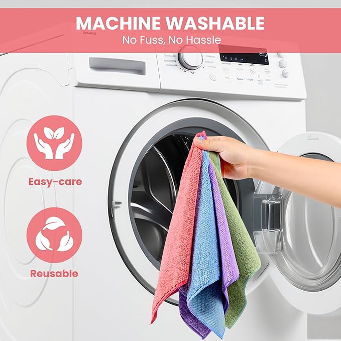 Microfiber Cleaning Cloth, 100 Pack Assorted Color Cleaning Rags for Housekeeping, Colorful Reusable Microfiber Towels for Car, Kitchen, Bathroom and Household Cleaning Supplies, 11.8"X11.8"