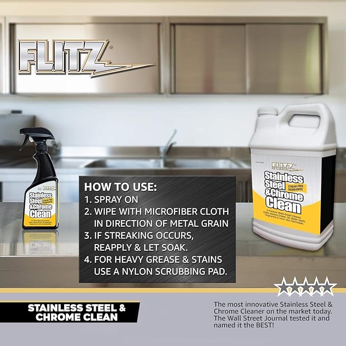 Flitz Stainless Steel & Chrome Clean - 16oz Bottle, USA-Made Stainless Steel Cleaner Spray for Appliances - Grill, Fridge, Sink Stain Remover - Also Works on Aluminum Surfaces (6 Pack)