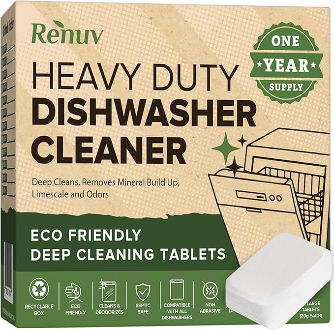 Renuv® Dishwasher Cleaner + Coffee Maker Cleaner Bundle - Heavy Duty Kitchen Appliance Deep Cleaning, Descaling, (12 Tablets of each)