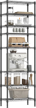 IZEUK 8 Tier Adjustable Metal Storage Shelving Unit, Heavy Duty Standing Rack Organizer for Kitchen, Pantry, Laundry Room, Garage or Basement, 2000 lbs Capacity, 23.6 W x 13.8 D x 79.5 H, Black